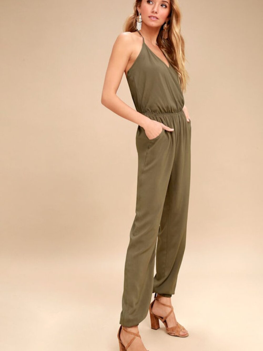 Lulus Learning To Fly Olive Green Jumpsuit - Size M